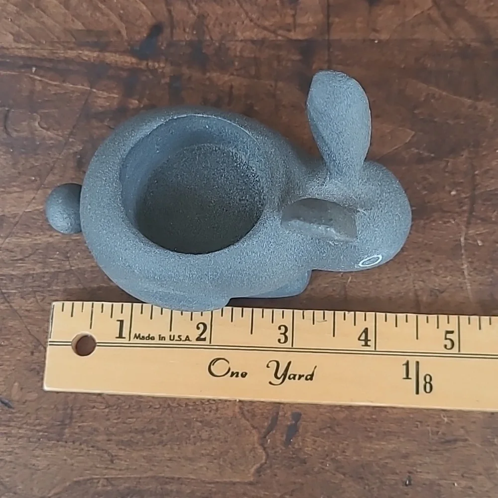 EUC Crate&Barrel Stone Bunny Tea Light Candle Holder Grey Rabbit Candle Holder